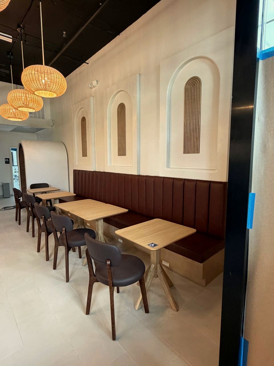Burst Beans Coffee — finished dining room with banquette seating, Hackensack NJ